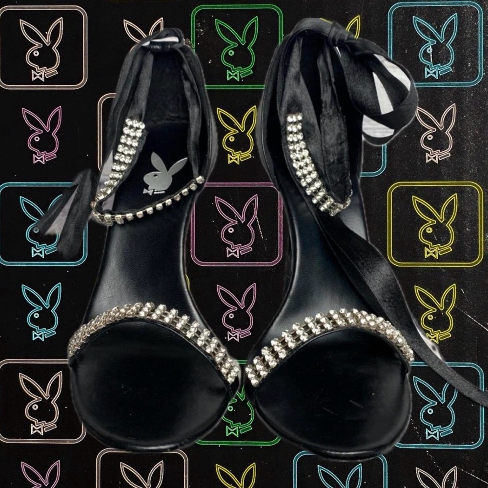 PLAYBOY Black Rhinestone Heels